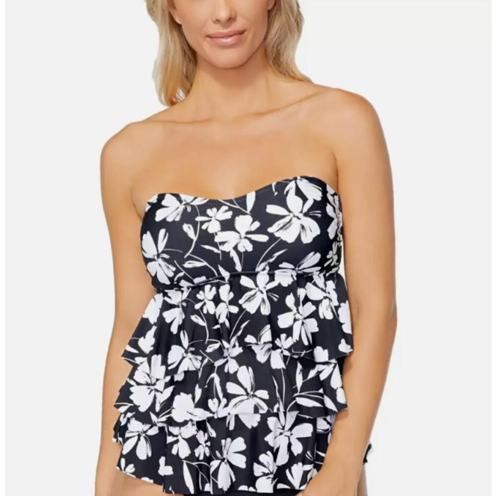 Island Escape Black and White Floral Ruffle Bikini